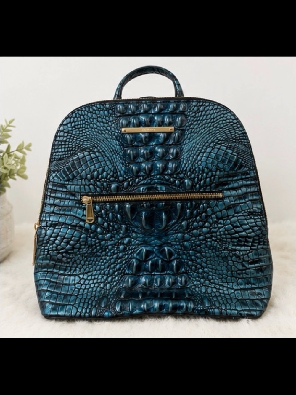Brahmin Croc-Embossed Backpack in Teal